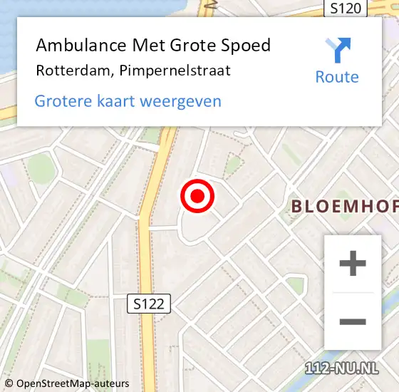 Locatie op kaart van de 112 melding: Ambulance Met Grote Spoed Naar Rotterdam, Pimpernelstraat op 7 april 2024 00:04