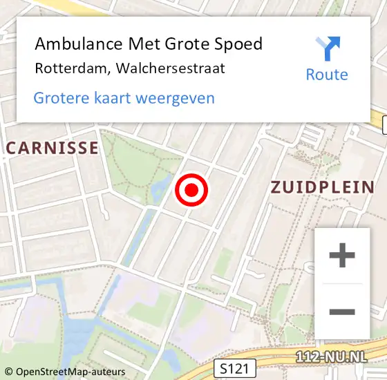 Locatie op kaart van de 112 melding: Ambulance Met Grote Spoed Naar Rotterdam, Walchersestraat op 7 april 2024 00:06