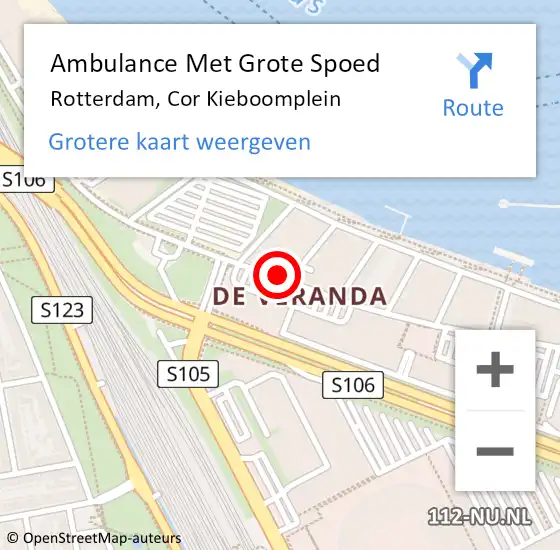 Locatie op kaart van de 112 melding: Ambulance Met Grote Spoed Naar Rotterdam, Cor Kieboomplein op 7 april 2024 00:13