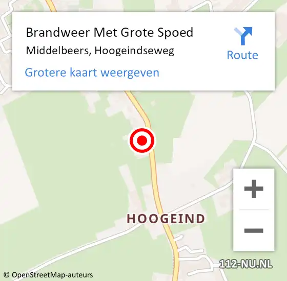 Locatie op kaart van de 112 melding: Brandweer Met Grote Spoed Naar Middelbeers, Hoogeindseweg op 7 april 2024 01:05