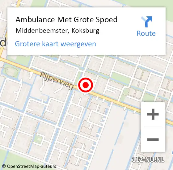 Locatie op kaart van de 112 melding: Ambulance Met Grote Spoed Naar Middenbeemster, Koksburg op 7 april 2024 01:06