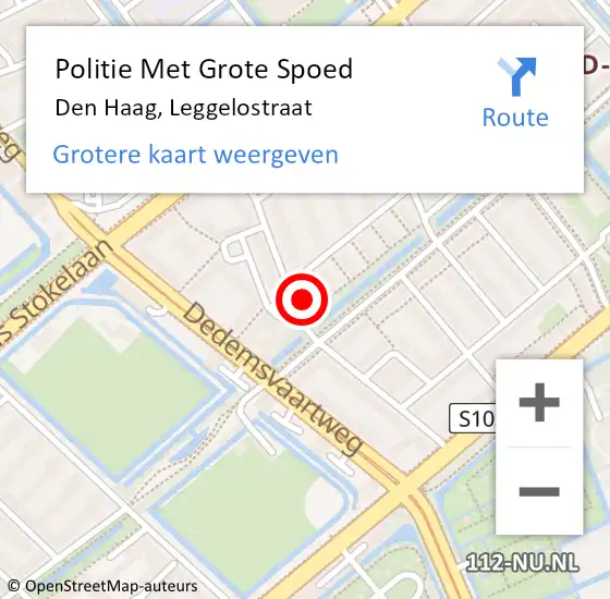 Locatie op kaart van de 112 melding: Politie Met Grote Spoed Naar Den Haag, Leggelostraat op 7 april 2024 01:19