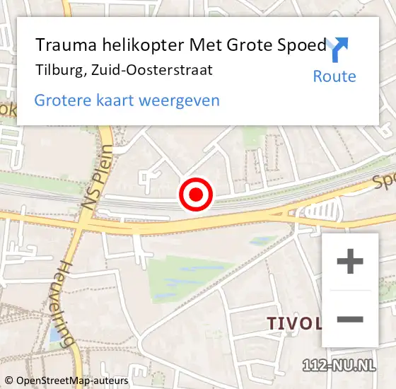 Locatie op kaart van de 112 melding: Trauma helikopter Met Grote Spoed Naar Tilburg, Zuid-Oosterstraat op 7 april 2024 01:23