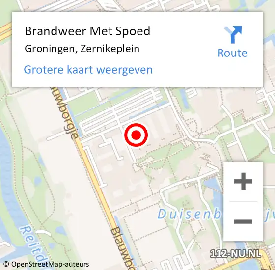 Locatie op kaart van de 112 melding: Brandweer Met Spoed Naar Groningen, Zernikeplein op 7 april 2024 02:20