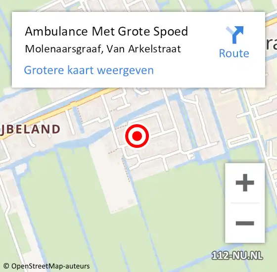Locatie op kaart van de 112 melding: Ambulance Met Grote Spoed Naar Molenaarsgraaf, Van Arkelstraat op 7 april 2024 02:57