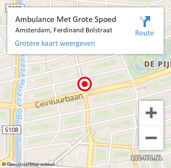 Locatie op kaart van de 112 melding: Ambulance Met Grote Spoed Naar Amsterdam, Ferdinand Bolstraat op 7 april 2024 04:25