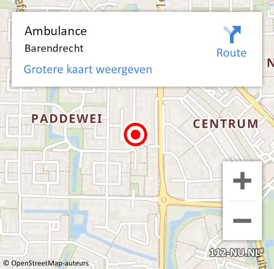 Locatie op kaart van de 112 melding: Ambulance Barendrecht op 7 april 2024 04:27