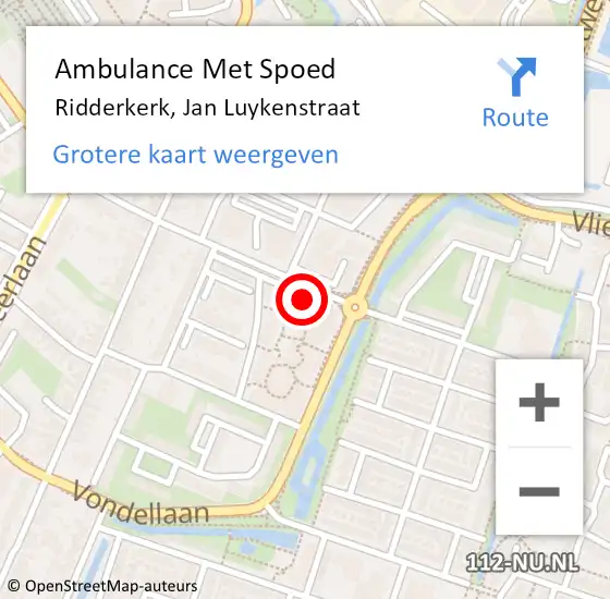 Locatie op kaart van de 112 melding: Ambulance Met Spoed Naar Ridderkerk, Jan Luykenstraat op 7 april 2024 04:54