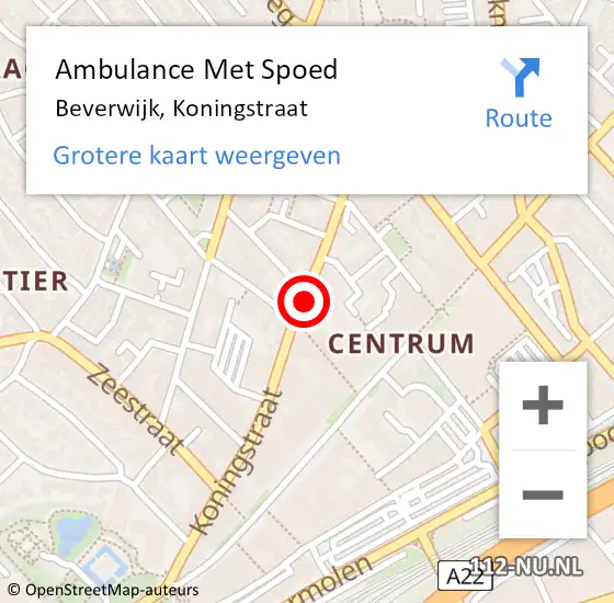 Locatie op kaart van de 112 melding: Ambulance Met Spoed Naar Beverwijk, Koningstraat op 7 april 2024 05:12