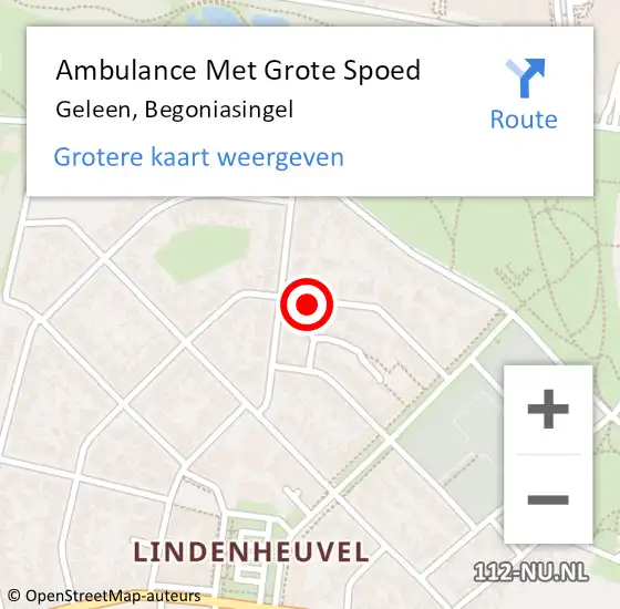 Locatie op kaart van de 112 melding: Ambulance Met Grote Spoed Naar Geleen, Begoniasingel op 1 oktober 2014 16:25