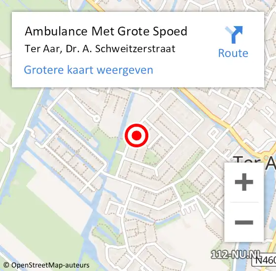 Locatie op kaart van de 112 melding: Ambulance Met Grote Spoed Naar Ter Aar, Dr. A. Schweitzerstraat op 7 april 2024 08:25