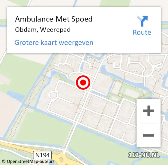 Locatie op kaart van de 112 melding: Ambulance Met Spoed Naar Obdam, Weerepad op 7 april 2024 09:11