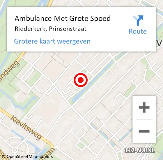 Locatie op kaart van de 112 melding: Ambulance Met Grote Spoed Naar Ridderkerk, Prinsenstraat op 7 april 2024 09:13