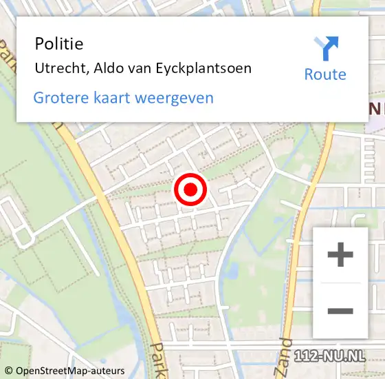 Locatie op kaart van de 112 melding: Politie Utrecht, Aldo van Eyckplantsoen op 7 april 2024 09:32