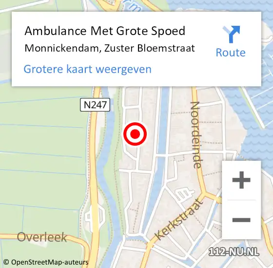 Locatie op kaart van de 112 melding: Ambulance Met Grote Spoed Naar Monnickendam, Zuster Bloemstraat op 7 april 2024 09:38