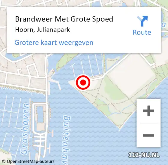 Locatie op kaart van de 112 melding: Brandweer Met Grote Spoed Naar Hoorn, Julianapark op 7 april 2024 10:03