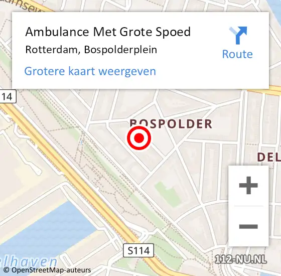 Locatie op kaart van de 112 melding: Ambulance Met Grote Spoed Naar Rotterdam, Bospolderplein op 7 april 2024 10:18