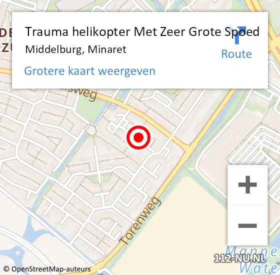 Locatie op kaart van de 112 melding: Trauma helikopter Met Zeer Grote Spoed Naar Middelburg, Minaret op 7 april 2024 10:37