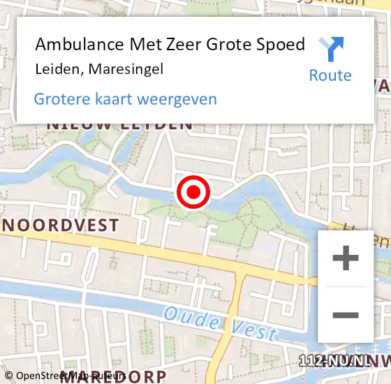 Locatie op kaart van de 112 melding: Ambulance Met Zeer Grote Spoed Naar Leiden, Maresingel op 7 april 2024 10:56