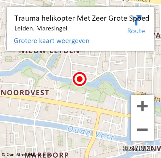 Locatie op kaart van de 112 melding: Trauma helikopter Met Zeer Grote Spoed Naar Leiden, Maresingel op 7 april 2024 10:57