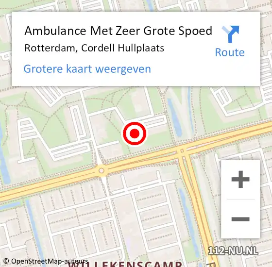 Locatie op kaart van de 112 melding: Ambulance Met Zeer Grote Spoed Naar Rotterdam, Cordell Hullplaats op 7 april 2024 11:01
