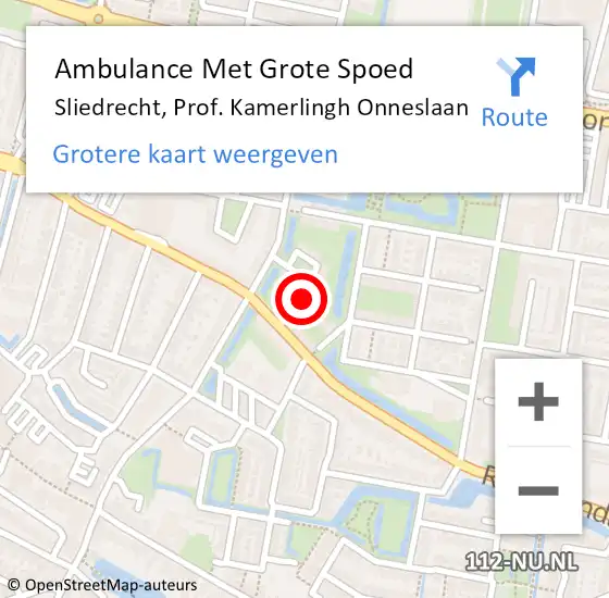 Locatie op kaart van de 112 melding: Ambulance Met Grote Spoed Naar Sliedrecht, Prof. Kamerlingh Onneslaan op 7 april 2024 11:17