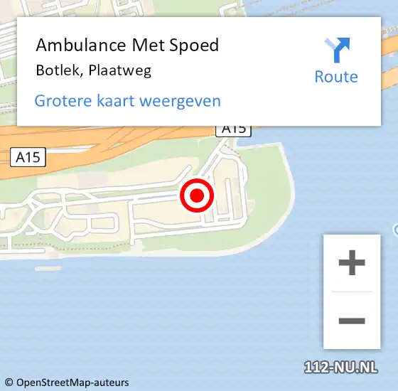 Locatie op kaart van de 112 melding: Ambulance Met Spoed Naar Botlek, Plaatweg op 1 oktober 2014 16:41