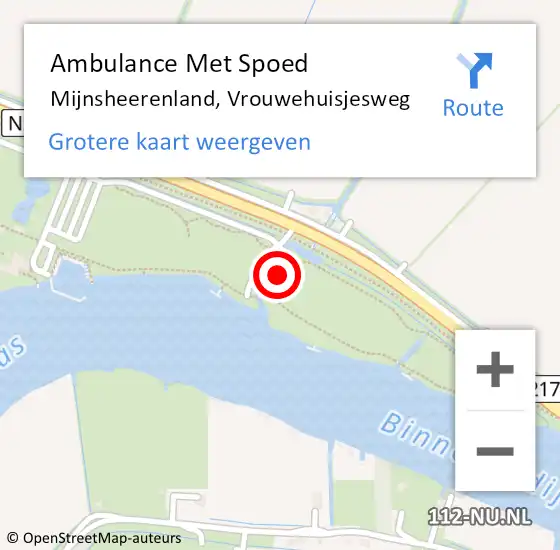 Locatie op kaart van de 112 melding: Ambulance Met Spoed Naar Mijnsheerenland, Vrouwehuisjesweg op 7 april 2024 11:28