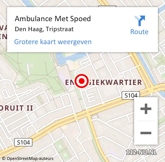Locatie op kaart van de 112 melding: Ambulance Met Spoed Naar Den Haag, Tripstraat op 7 april 2024 11:28