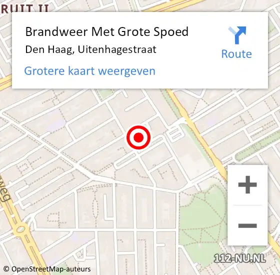 Locatie op kaart van de 112 melding: Brandweer Met Grote Spoed Naar Den Haag, Uitenhagestraat op 7 april 2024 11:42