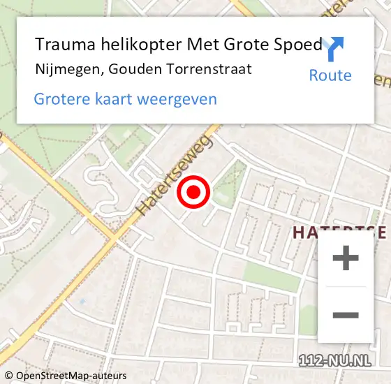 Locatie op kaart van de 112 melding: Trauma helikopter Met Grote Spoed Naar Nijmegen, Gouden Torrenstraat op 7 april 2024 11:45