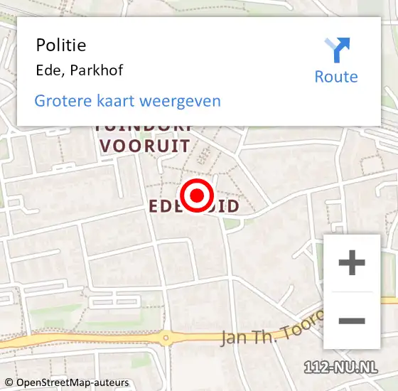 Locatie op kaart van de 112 melding: Politie Ede, Parkhof op 7 april 2024 12:47