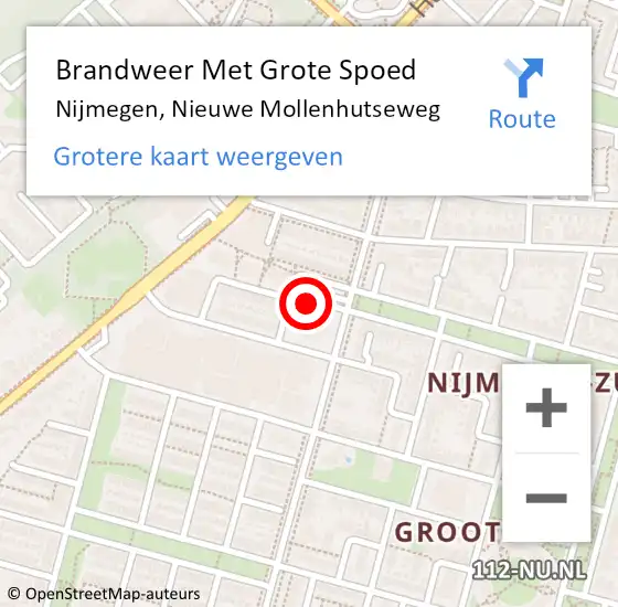 Locatie op kaart van de 112 melding: Brandweer Met Grote Spoed Naar Nijmegen, Nieuwe Mollenhutseweg op 7 april 2024 12:55