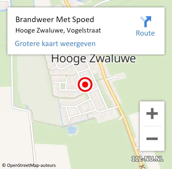 Locatie op kaart van de 112 melding: Brandweer Met Spoed Naar Hooge Zwaluwe, Vogelstraat op 7 april 2024 13:19