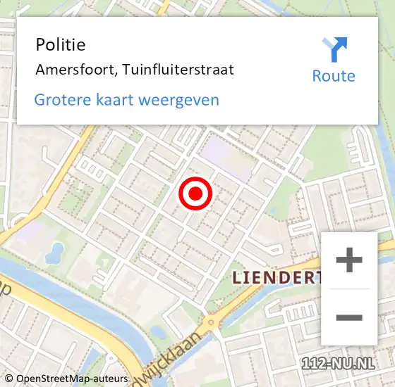 Locatie op kaart van de 112 melding: Politie Amersfoort, Tuinfluiterstraat op 7 april 2024 13:21