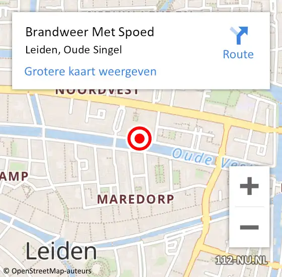 Locatie op kaart van de 112 melding: Brandweer Met Spoed Naar Leiden, Oude Singel op 7 april 2024 13:34
