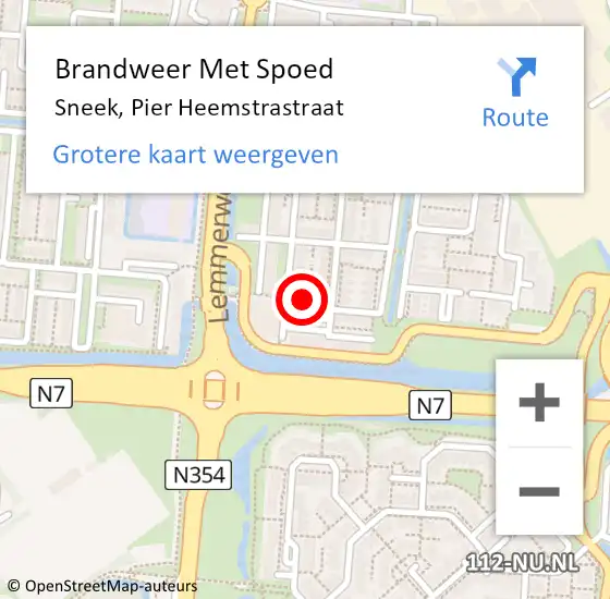 Locatie op kaart van de 112 melding: Brandweer Met Spoed Naar Sneek, Pier Heemstrastraat op 7 april 2024 13:49