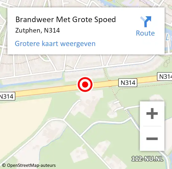 Locatie op kaart van de 112 melding: Brandweer Met Grote Spoed Naar Zutphen, N314 op 1 oktober 2014 17:00