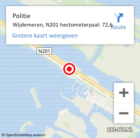 Locatie op kaart van de 112 melding: Politie Wijdemeren, N201 hectometerpaal: 72,6 op 7 april 2024 13:58