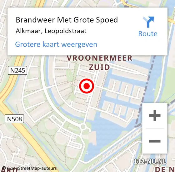 Locatie op kaart van de 112 melding: Brandweer Met Grote Spoed Naar Alkmaar, Leopoldstraat op 7 april 2024 14:03