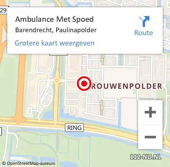 Locatie op kaart van de 112 melding: Ambulance Met Spoed Naar Barendrecht, Paulinapolder op 7 april 2024 14:28