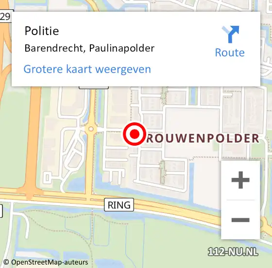 Locatie op kaart van de 112 melding: Politie Barendrecht, Paulinapolder op 7 april 2024 14:29