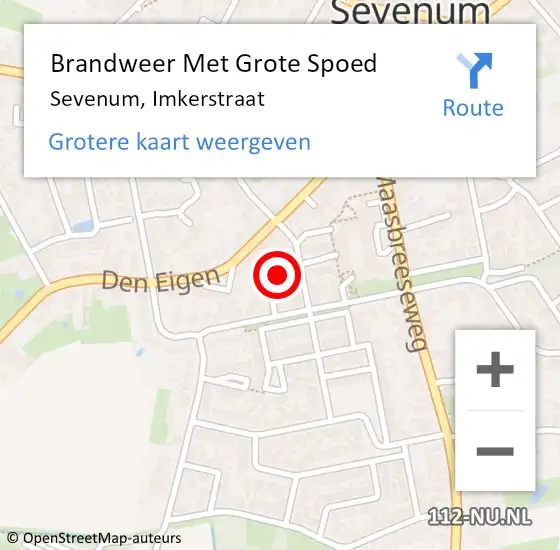 Locatie op kaart van de 112 melding: Brandweer Met Grote Spoed Naar Sevenum, Imkerstraat op 7 april 2024 14:38