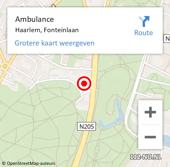 Locatie op kaart van de 112 melding: Ambulance Haarlem, Fonteinlaan op 7 april 2024 14:41
