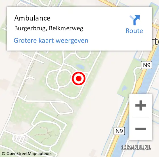 Locatie op kaart van de 112 melding: Ambulance Burgerbrug, Belkmerweg op 7 april 2024 14:54