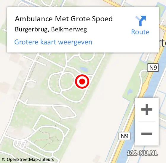 Locatie op kaart van de 112 melding: Ambulance Met Grote Spoed Naar Burgerbrug, Belkmerweg op 7 april 2024 14:55