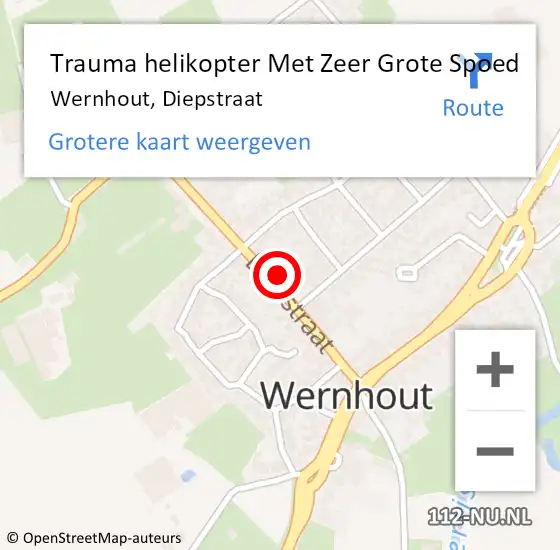 Locatie op kaart van de 112 melding: Trauma helikopter Met Zeer Grote Spoed Naar Wernhout, Diepstraat op 7 april 2024 14:56