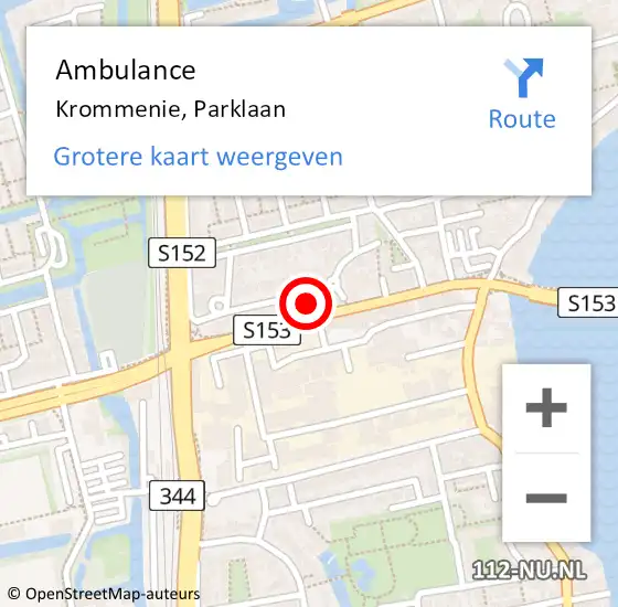Locatie op kaart van de 112 melding: Ambulance Krommenie, Parklaan op 7 april 2024 15:24