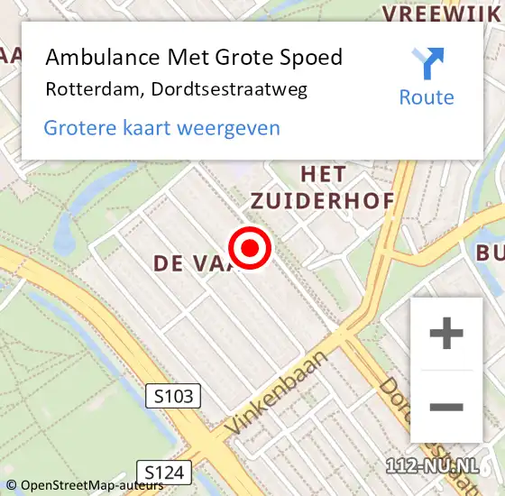 Locatie op kaart van de 112 melding: Ambulance Met Grote Spoed Naar Rotterdam, Dordtsestraatweg op 7 april 2024 15:25