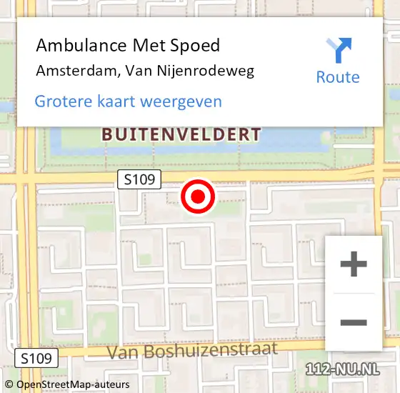 Locatie op kaart van de 112 melding: Ambulance Met Spoed Naar Amsterdam, Van Nijenrodeweg op 7 april 2024 15:28